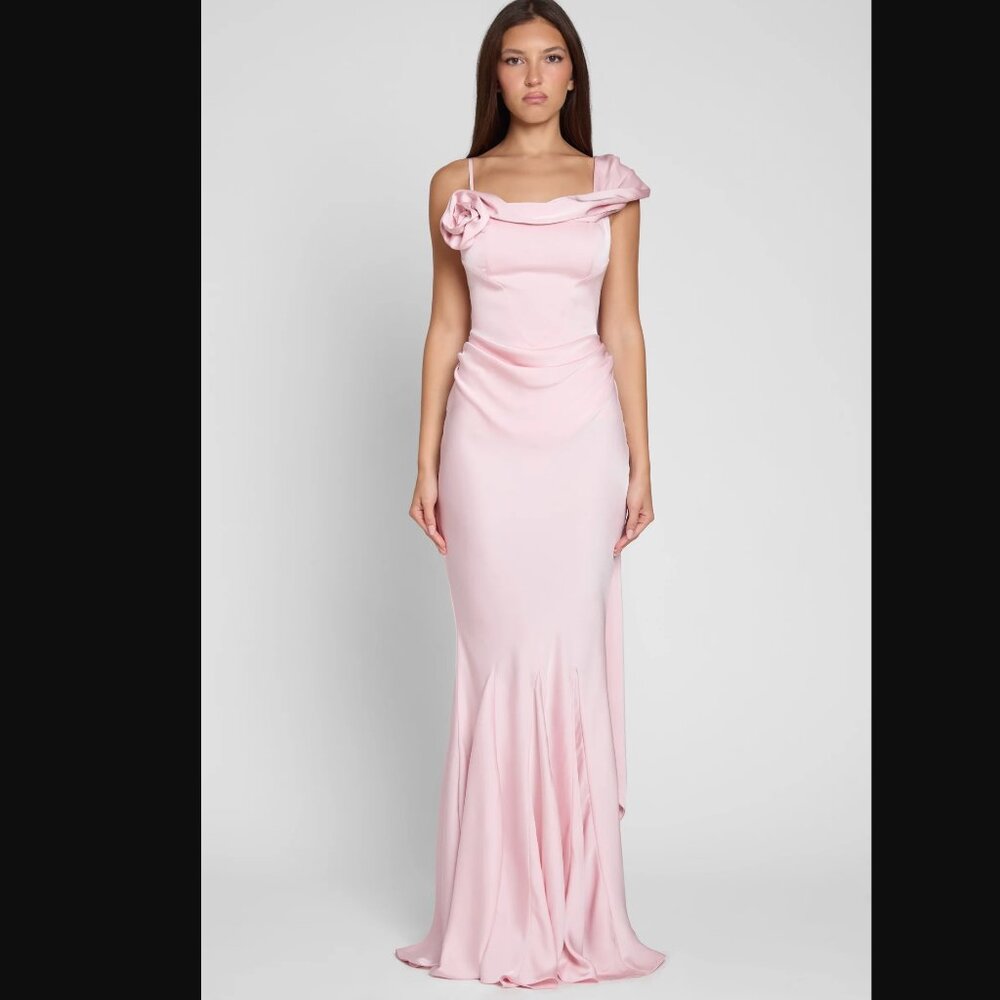 Leau Celine Corset Drape Satin Gown - Pink